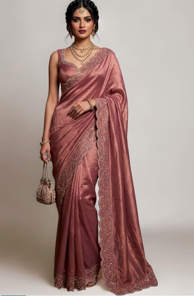 Elegant Rose Silk Saree